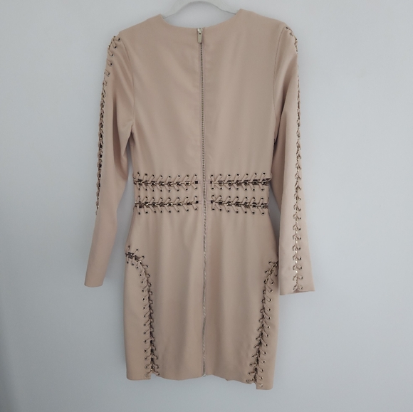 House Of CB Anuki Nude Chain Link Long Sleeve Body Hugging Dress - Picture 7 of 15